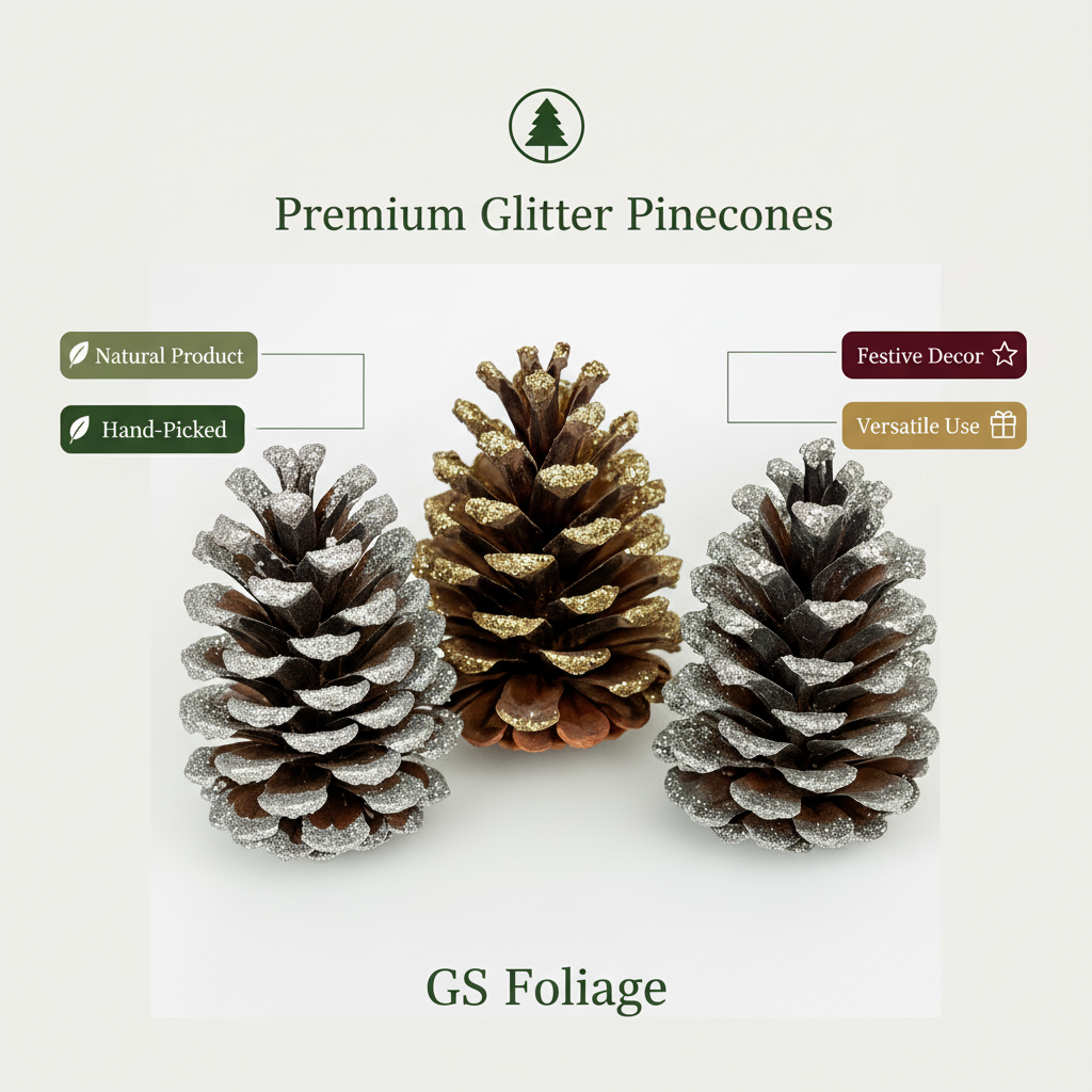 Glitter Tipped Large (Slash) Pinecones - 4-6 Inches Tall