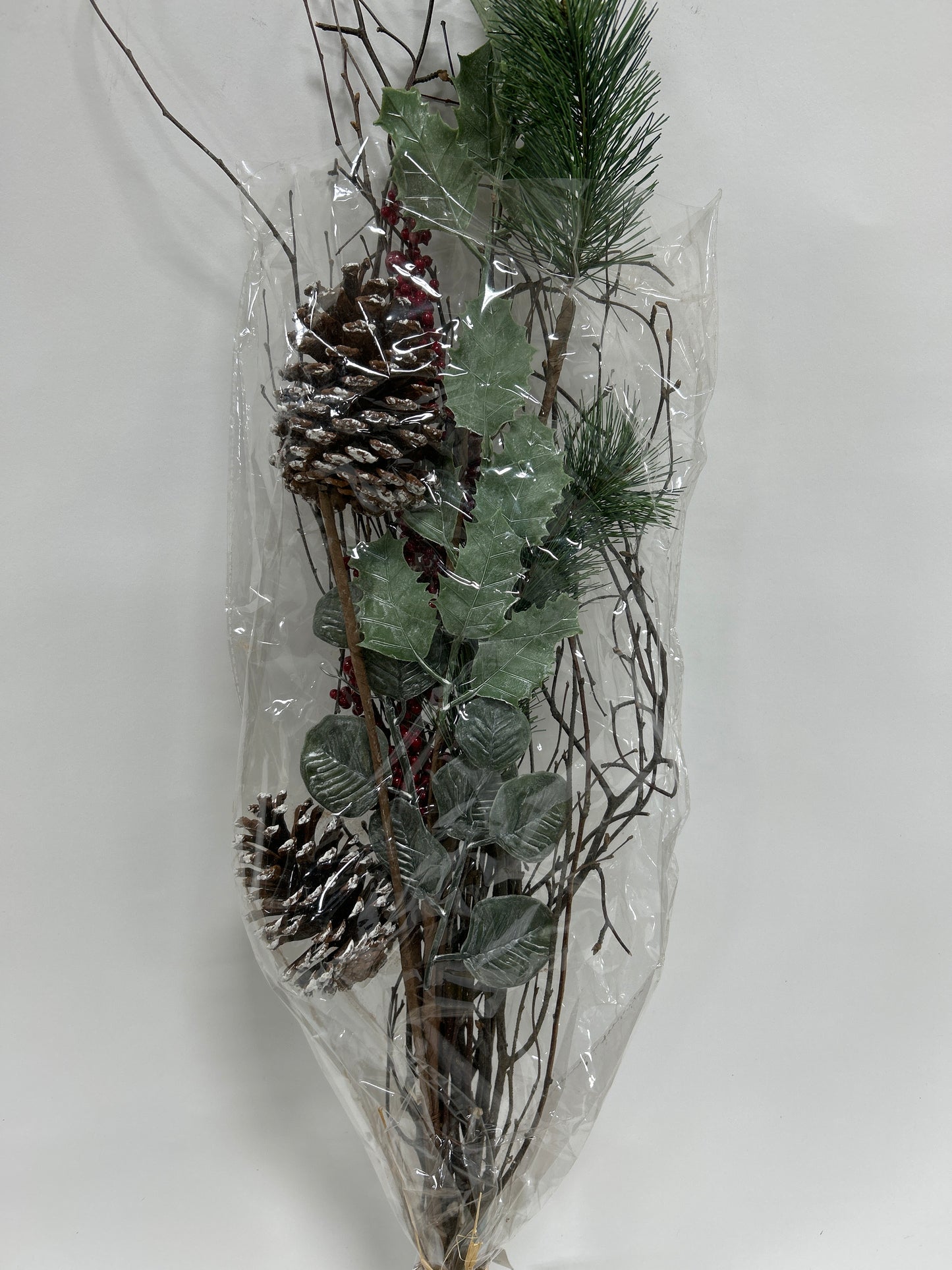 35" Red Green with Frosted Cones and Berries Bouquet 16/cs