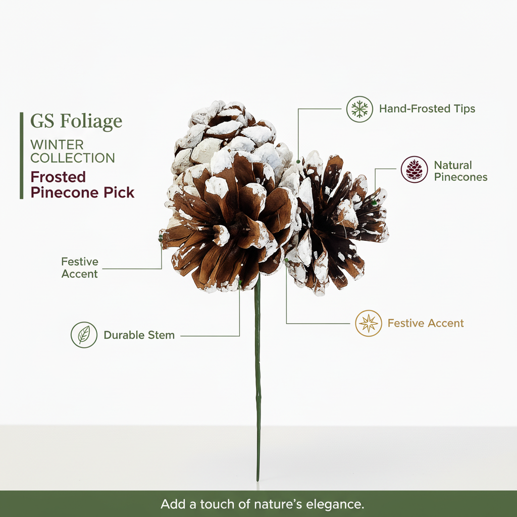 White Tipped Pinecone Pick - Triple Stem