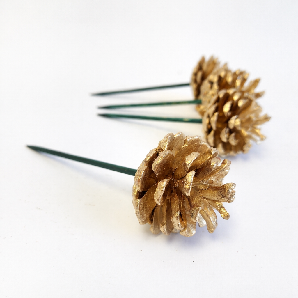 Metallic Gold Pinecone Pick - 6 Inch Stem (1-2")