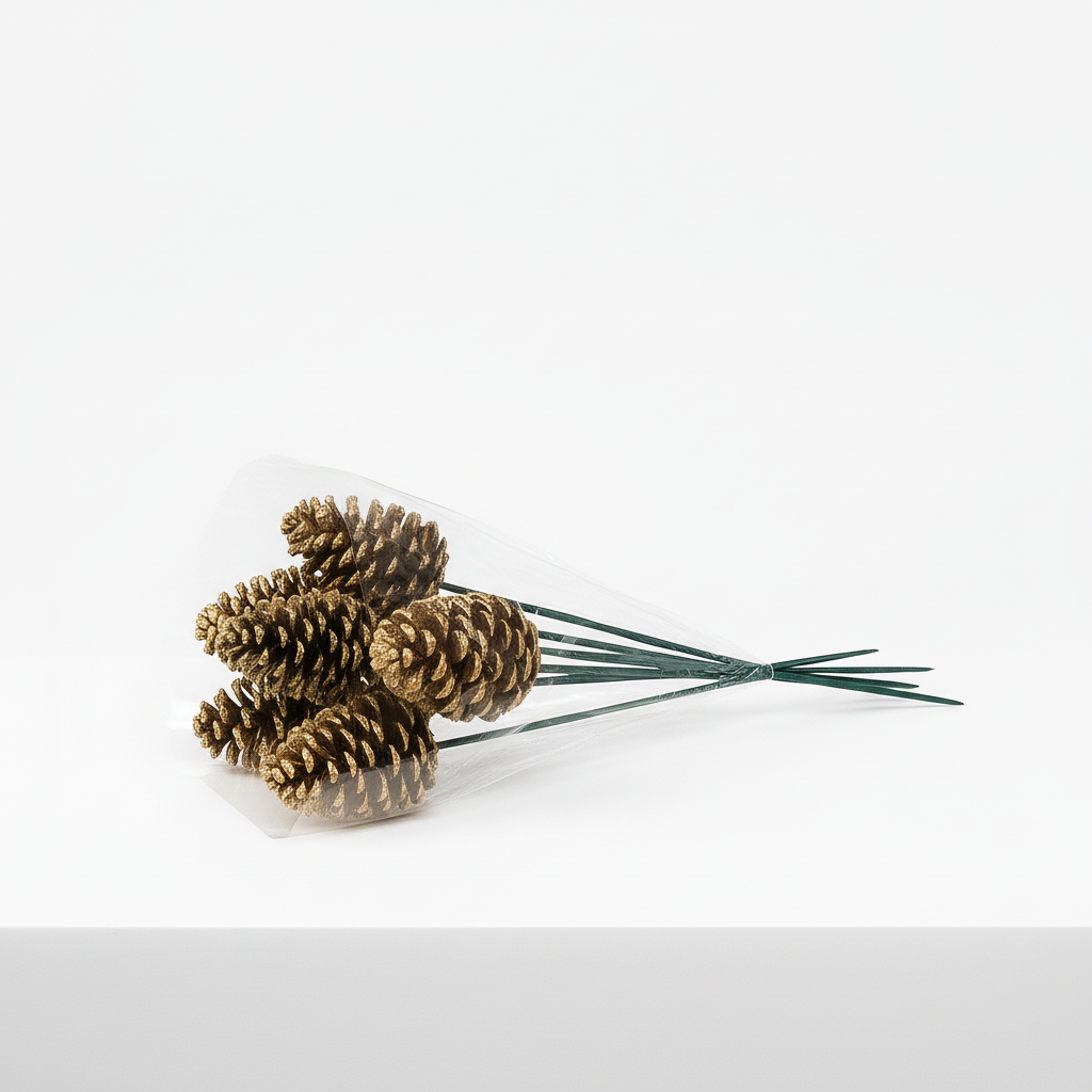 Gold Glitter Pinecone Pick  - 18" Wood Stem (4-6")
