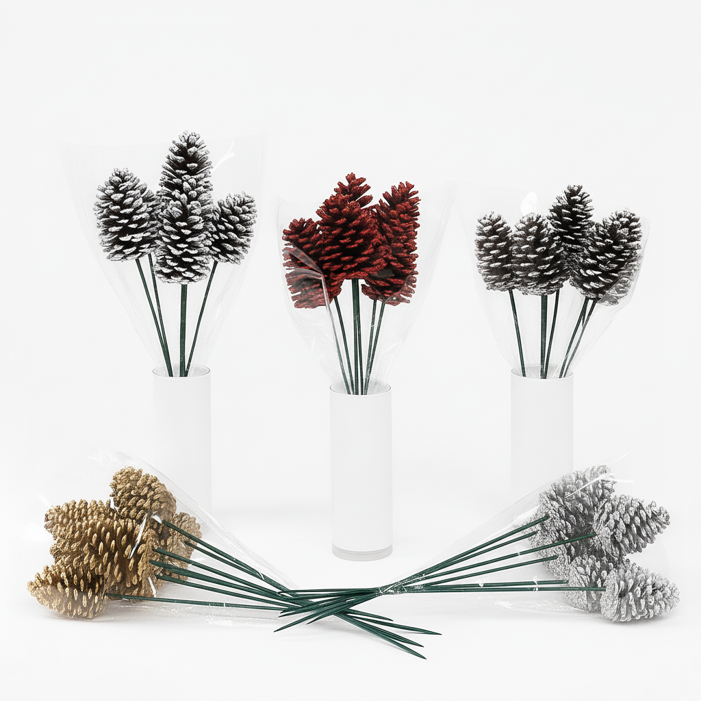 Gold Glitter Pinecone Pick  - 18" Wood Stem (4-6")