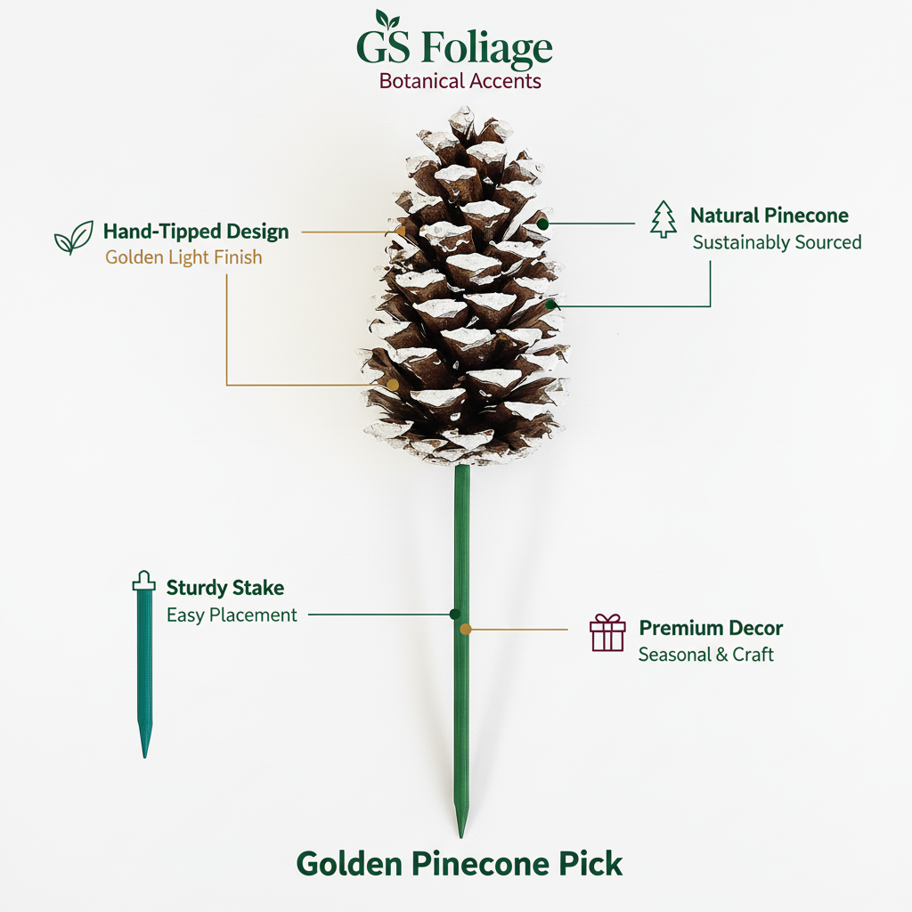 White Tipped Pinecone Pick - 6 Inch Stem (3-4")
