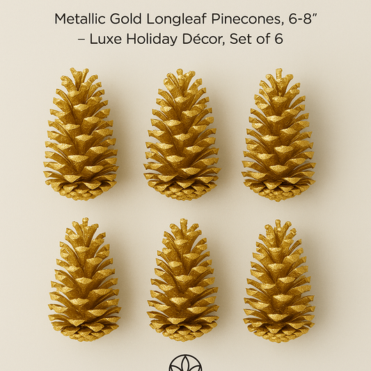 Metallic Gold Longleaf Pinecones, 6–8" – Luxe Holiday Décor, Set of 6