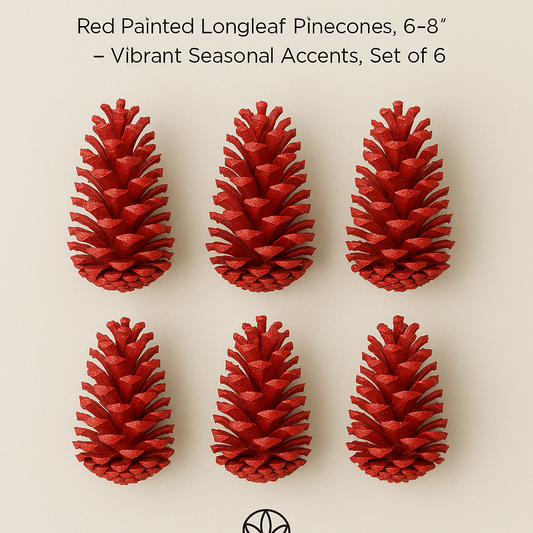 Red Painted Longleaf Pinecones, 6–8" – Vibrant Seasonal Accents, Set of 6