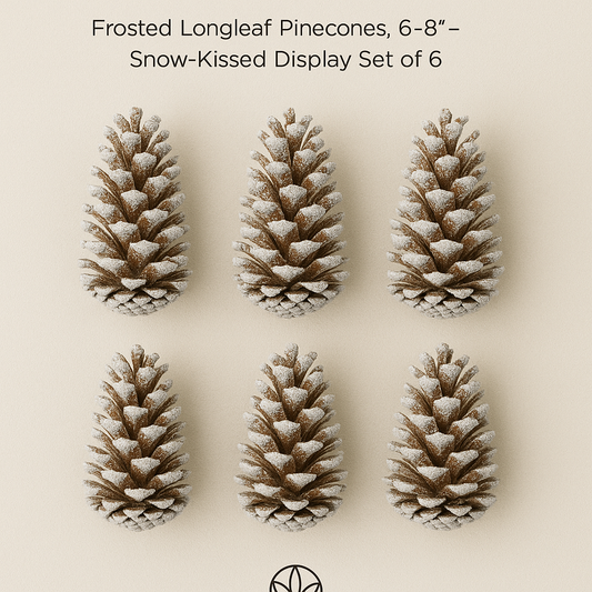 Frosted Longleaf Pinecones, 6–8" – Snow-Kissed Display Set of 6