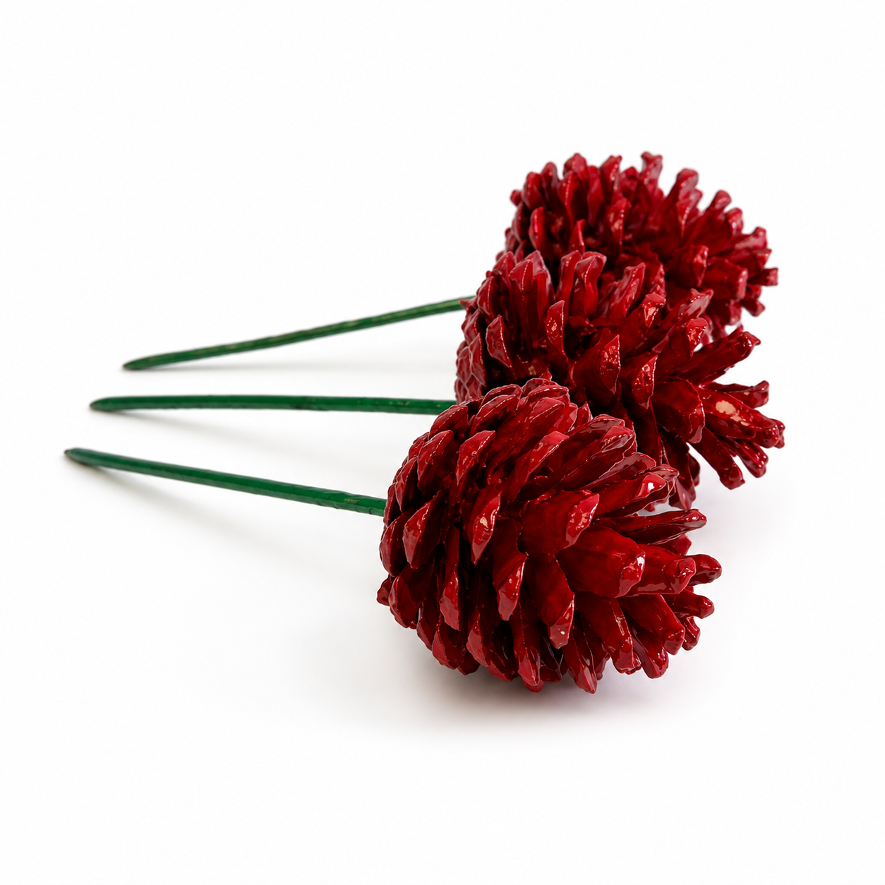 Red Painted Pinecone Pick - 6 Inch Stem (2-3")