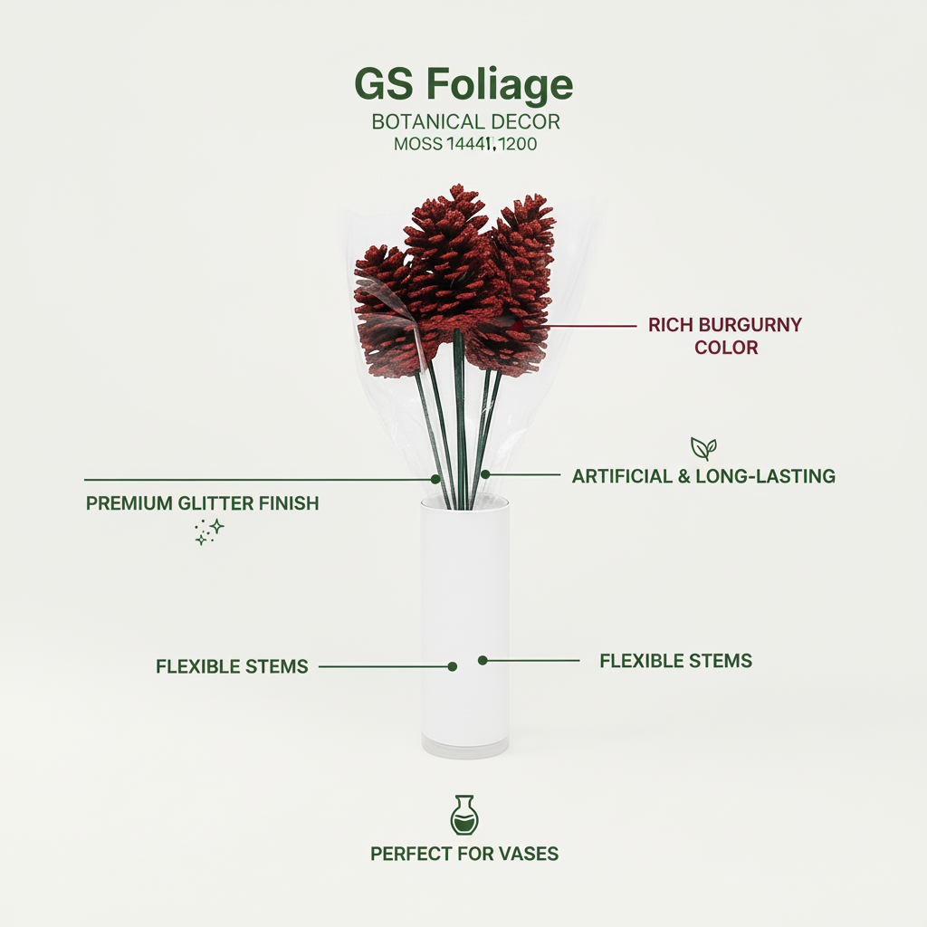 Gold Glitter Pinecone Pick  - 18" Wood Stem (4-6")