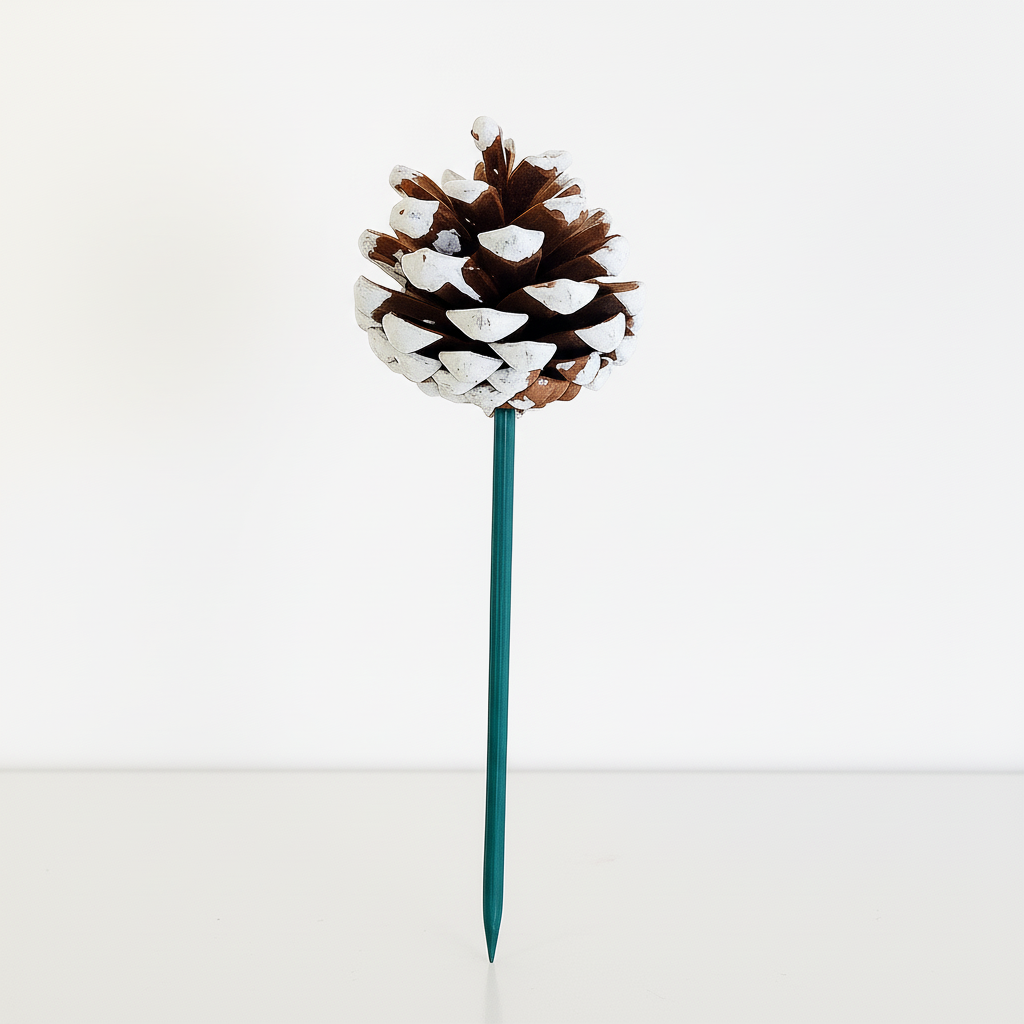 White Tipped Pinecone Pick - 6 Inch Stem (1-2")