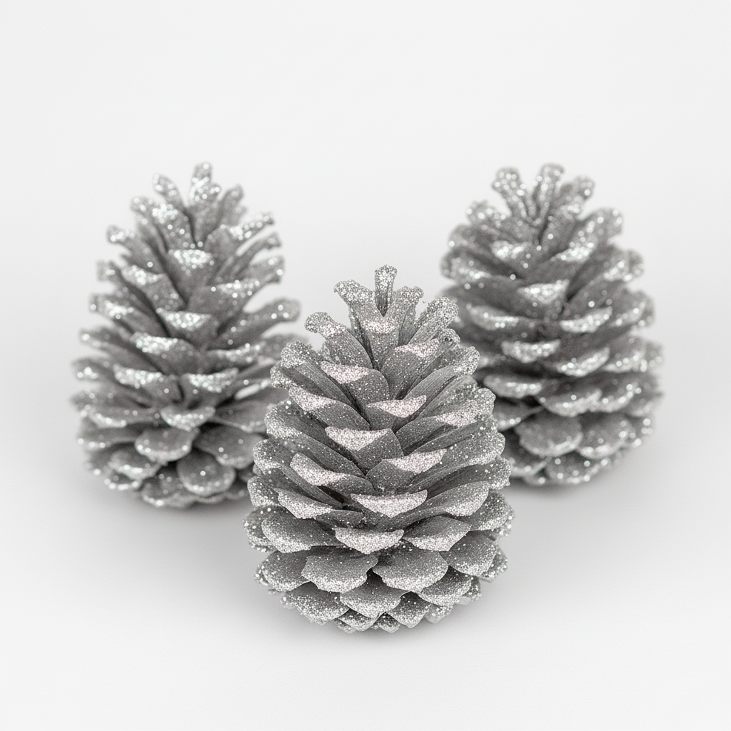 Silver Glitter Pinecones - 3-4"