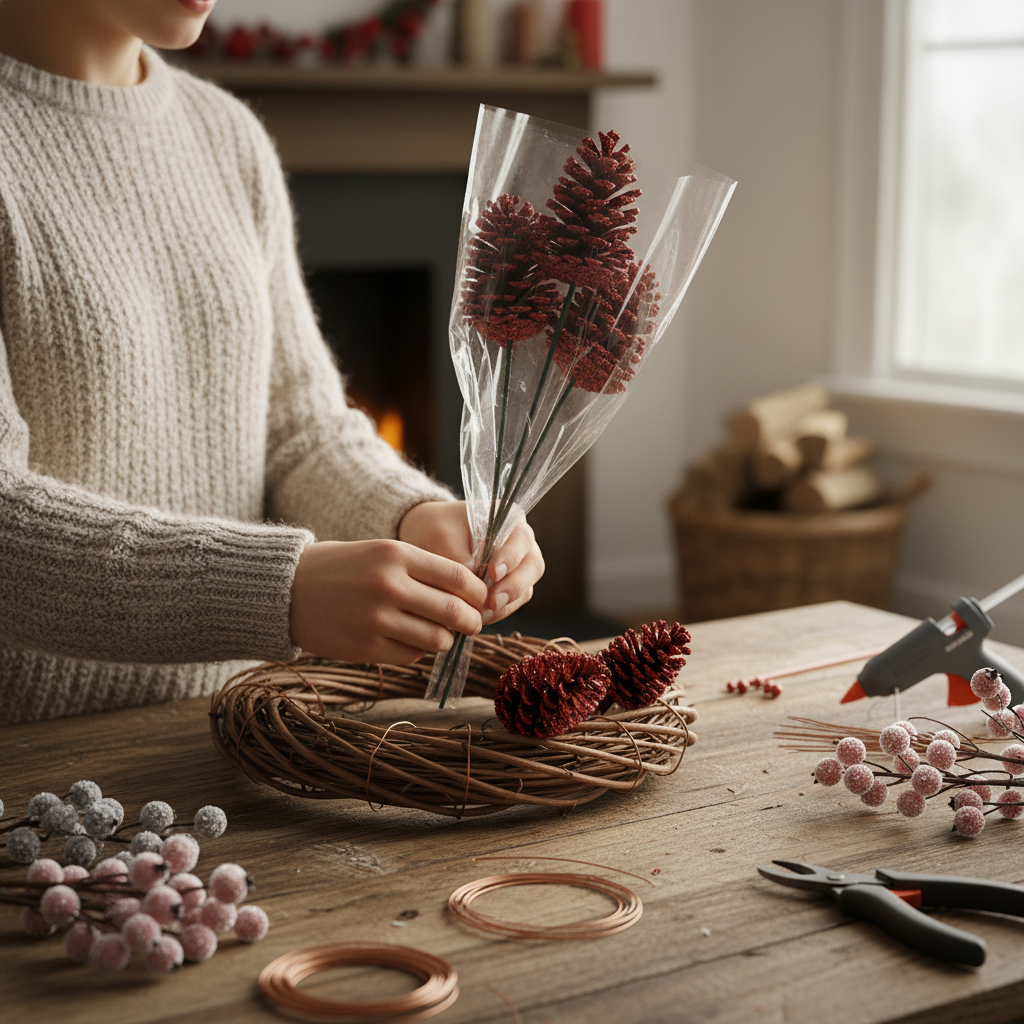 Gold Glitter Pinecone Pick  - 18" Wood Stem (4-6")