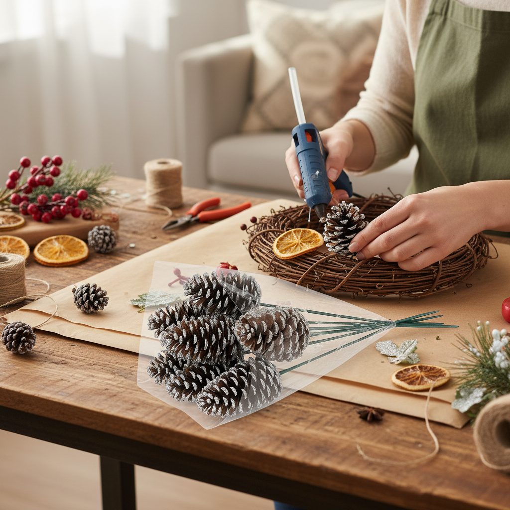 Gold Glitter Pinecone Pick  - 18" Wood Stem (4-6")