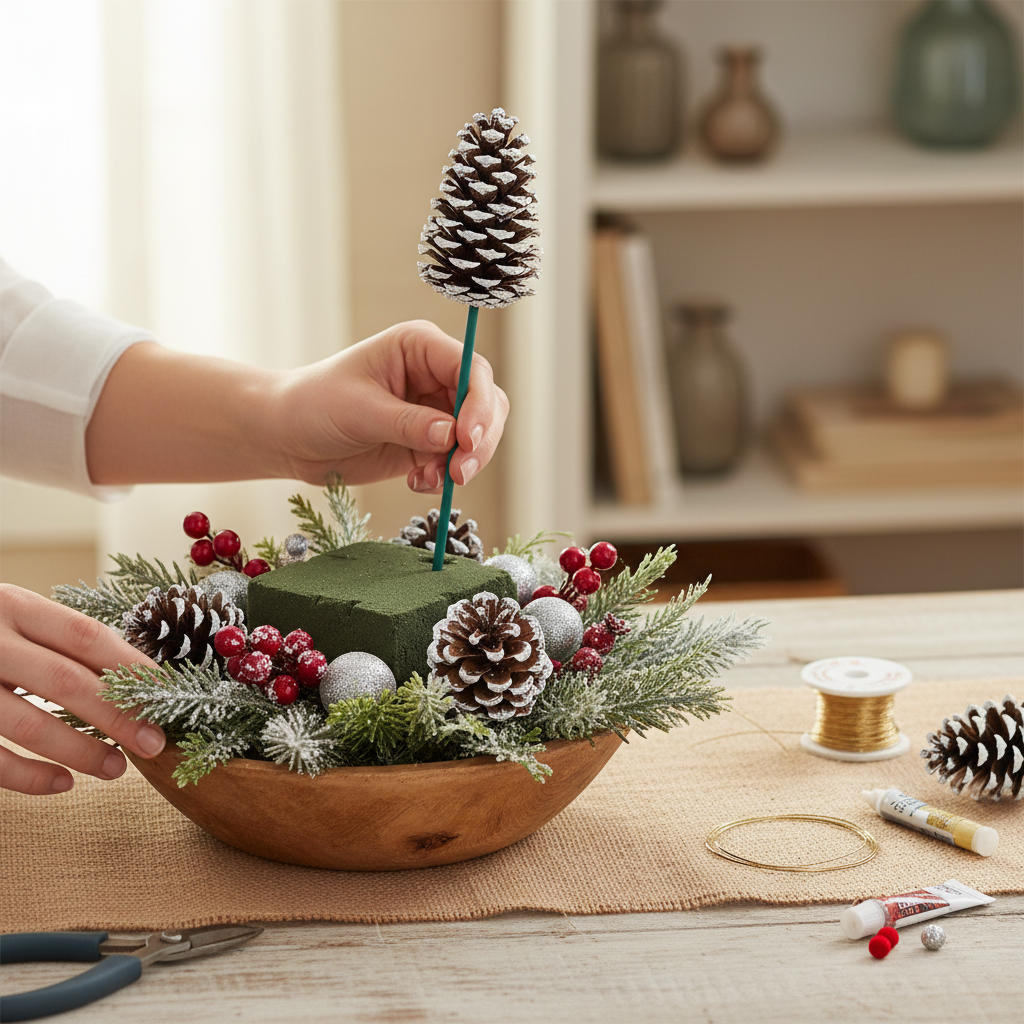 White Tipped Pinecone Pick - 6 Inch Stem (3-4")