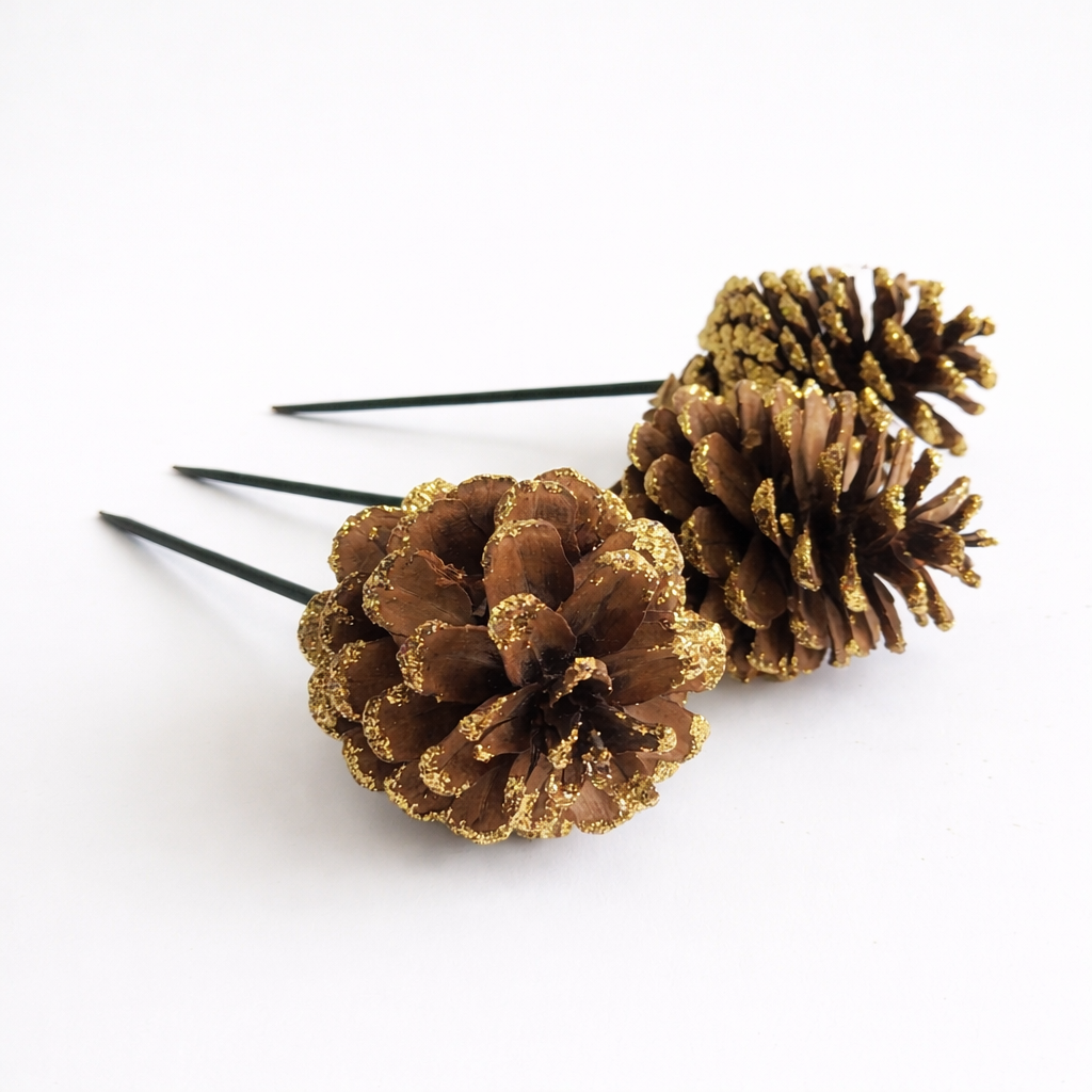Gold Glitter Pinecone Pick - 6 Inch Stem (2-3")