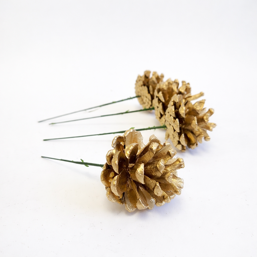 Metallic Gold Pinecone Pick - 6 Inch Stem (1-2")