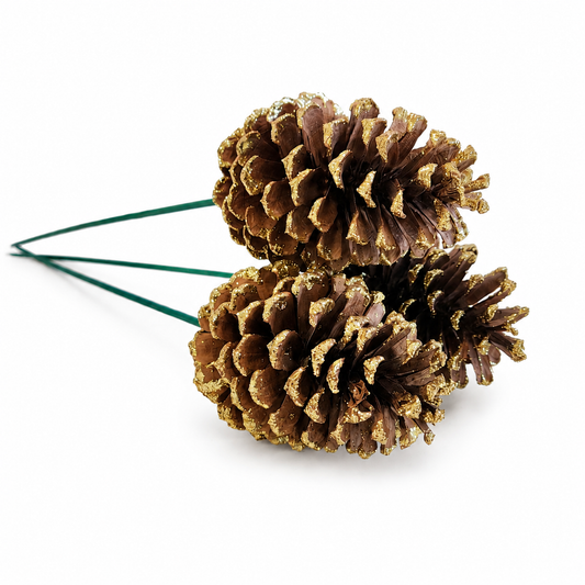 Gold Glitter Pinecone Pick  - 18" Wood Stem (4-6")