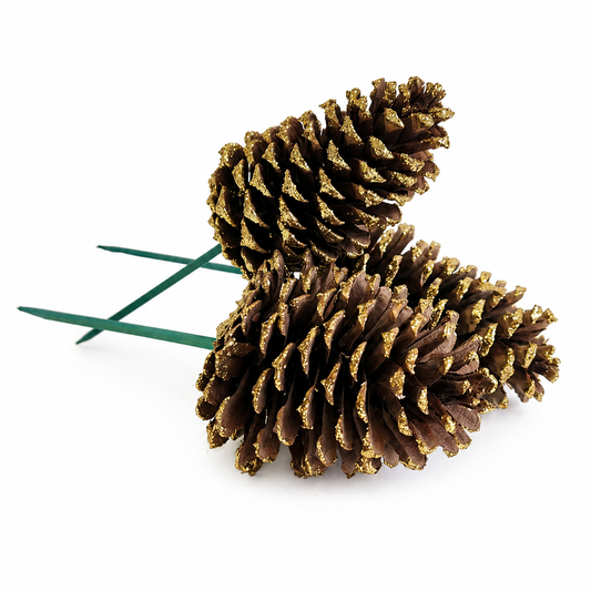 Gold Glitter Pinecone Pick - 6 Inch Stem (3-4")
