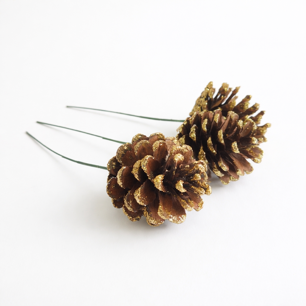 Gold Glitter Pinecone Pick - 6 Inch Stem (2-3")