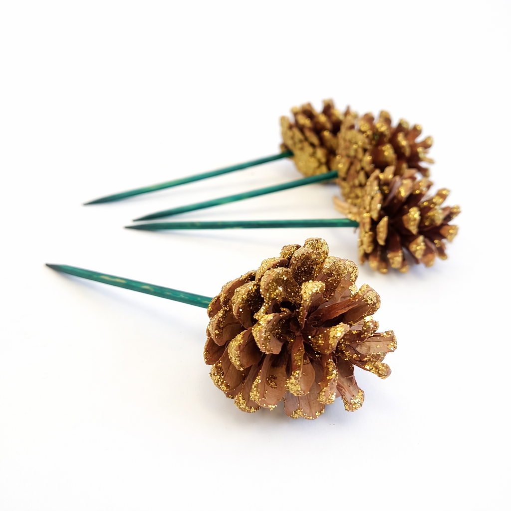 Gold Glitter Pinecone Pick - 6 Inch Stem (1-2")