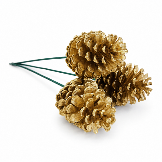 Metallic Gold Pinecone Pick  - 18" Wood Stem (4-6")