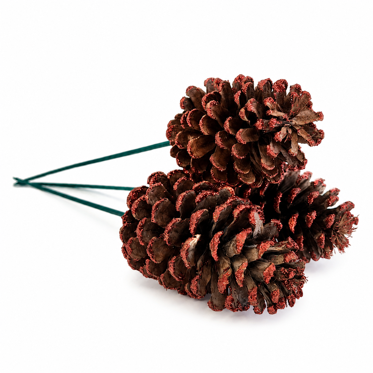 Red Glitter Pinecone Pick  - 18" Wood Stem (4-6")