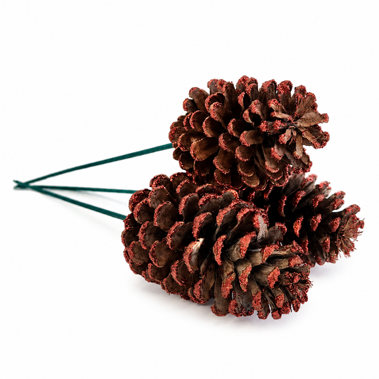 Red Glitter Pinecone Pick  - 18" Wood Stem (4-6")