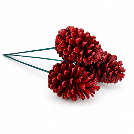 Red Painted Pinecone Pick  - 18" Wood Stem (4-6")