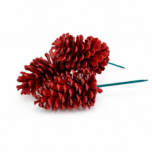 Red Painted Pinecone Pick - 6 Inch Stem (4-6")