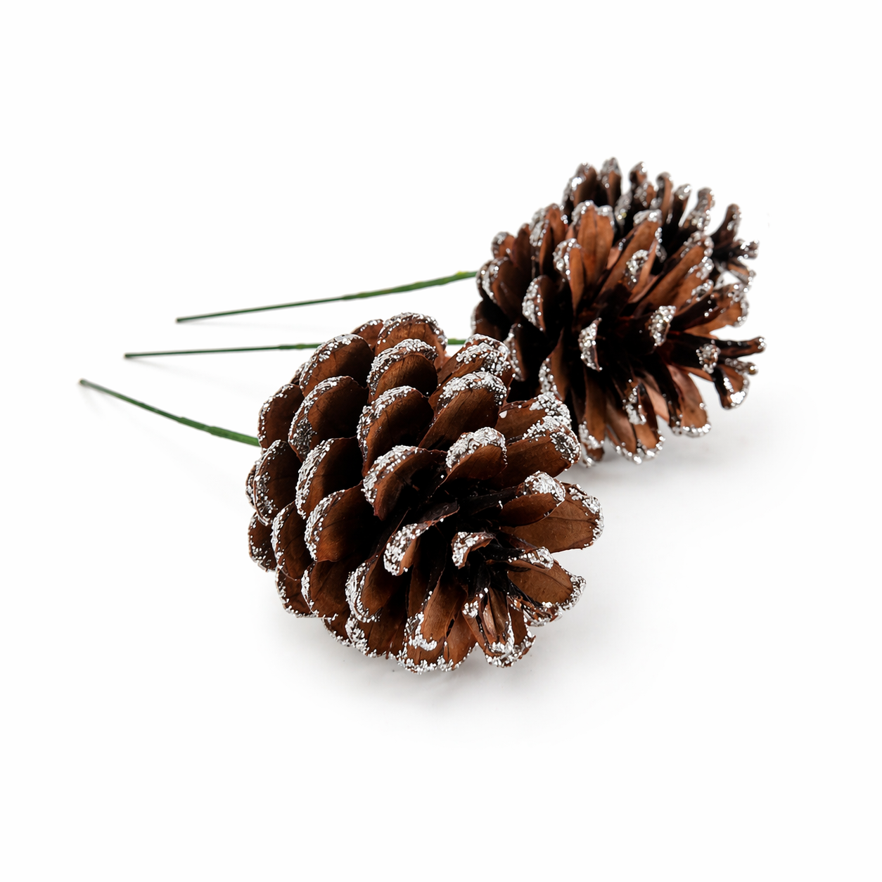 Silver Glitter Pinecone Pick - 6 Inch Stem (2-3")