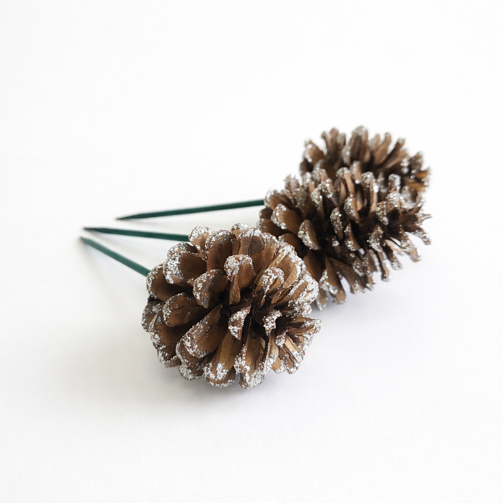 Silver Glitter Pinecone Pick - 6 Inch Stem (2-3")